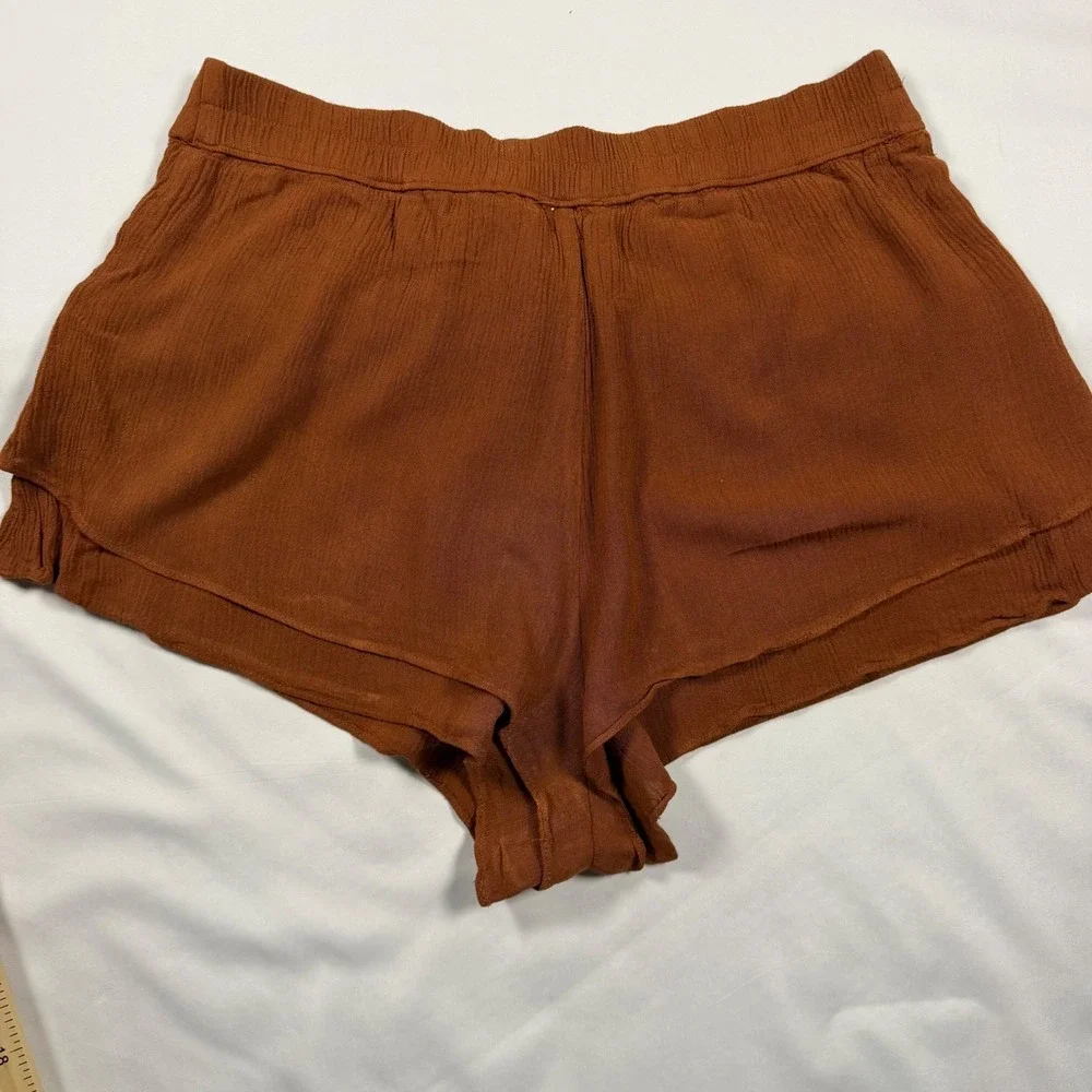 Leith Womens Rust Orange Layered Flutter Hem Textured Rayon Shorts XS Terracotta